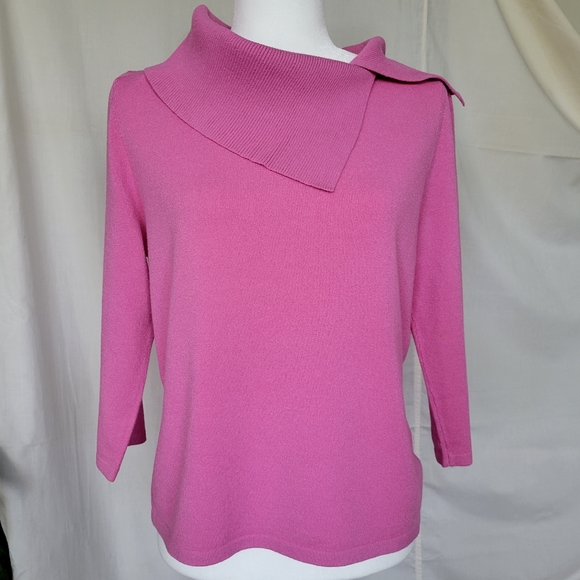 Pink Poodle Vintage Pink Knit Sweater Top Split Cowl Neckline 3/4 Sleeve Sz. L/M - Picture 3 of 13